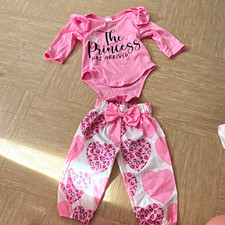 Shein Girls 3-6 Months 2pc Outfit Set Princess Bodysuit & Heart Trousers Baby Bodysuit Set price