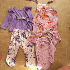 NEXT Girls 9-12 Months 4pc Outfit Set Cotton Floral Romper Bodysuit Top Trousers Baby Bodysuit Set price