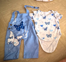 Girls 0-3 Months 2pc Outfit Set Butterfly Denim Dungarees & Bodysuit Baby Bodysuit Set price