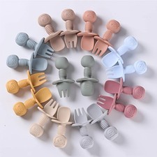 2x Silicone Spoon and Fork Baby Weaning Baby Feeding Spoon price