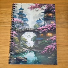 A5 Spiral Notebook Cherry Blossom and Acient Bridge 50 double sided lined Pages Spiralli Defter price