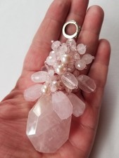 Beaded Pink Quartz and Freshwater Pearl Pendant Cluster JD 925 Diamond Necklace price