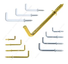 Dresser Hooks Brass White Silver L Square *Shouldered* SCREW IN Cup Hook Kitchen Dresser price