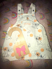 Disney Stitch Baby Girls White Denim Polka Dot Pinafore Dress 0-3 Months Baby Dress price