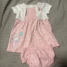 M&Co Spotted Dress Size 3-6 Months Easter Pink Polka Dot Cardigan Bloomers Bunny Baby Dress price