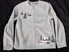 Croft & Barrow Gray Fleece Jacket Size Small Winter Cabin Snowy Winter Scene Long Coat price
