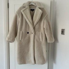 Quiz Cream Teddy Borg Long Coat Size 12 Double Breasted Cosy Winter Jacket Long Coat price