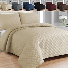 3 PIECE QUILTED BEDSPREAD BED THROW SINGLE DOUBLE KING SIZE EMBOSSED BEDDING SET Bedspread price