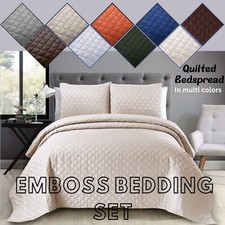 3 Piece Quilted Emboss Bedspread Comforter Bed Throw Double King All Bedding Set Bedspread price