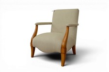 Bergere Chair Fabric Accent Arm Chair in Beige Wooden Arms Fireside Ex Display Armchair & Bergere price
