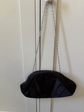 M&S Collection Black Satin Pleated Clutch Bag Silver Chain Strap Magnetic Clutch Bag price