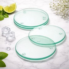 Set of 4 Clear Glass Coasters 10cm Diameter Round Transparent Drink Mat Non-Slip Coaster price