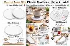 Round Non-Slip Plastic Drink Coasters Set of 2 White Coffee Cup Table Mats Coaster price