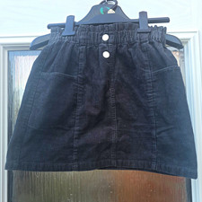 NEXT Girls Black Corduroy Cotton A-Line Short Skirt 12 Years Button Pockets Girls' Skirt price