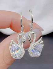 9K WHITE GOLD FILLED SWAN HOOP EARRINGS MADE WITH SWAROVSKI CRYSTALS  GIFT 0A8a Swarovski Earrings price