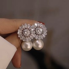 Romantic Women Stud Earrings Pearl made with Swarovski Crystals Swarovski Earrings price