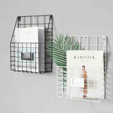 2PCS Simple Wire Magazine Newspaper Basket Wall Mounted Post Storage Rack Holder Magazine Rack / Newspaper Rack price