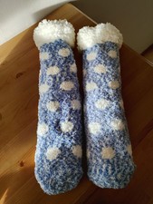 Blue Slipper Socks with White Polka Dots Women's Size 5/6 Women's Slipper Socks price