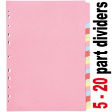5-20 Subject File Filing Dividers Folder - Multi Colour A4 Punched Index Sheets File price