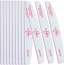12x Nail Files 100/180 Grit Professional Half Moon Curved Double Sided Nail File File price