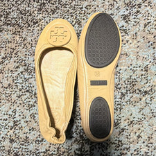 Tory Burch Beige Leather Ballet Flat Slip-On Round Toe Logo Rubber Sole UK 5 Ballet Flats price