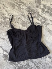 H&M Black Bustier Corset Top UK 8 Adjustable Bra Straps Hook & Eye Closure Bustier price