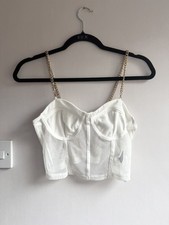 White Mesh Corset Crop Top Gold Chain Straps Bustier Bralette Size M Party Y2K Bustier price