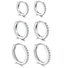 925 Sterling Silver Crystal Huggie Hoop Earrings Womens Girls Jewellery Gift UK Silver Earrings price