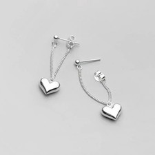 Women Girls 925 Sterling Silver Heart Dangle Drop Stud Earrings Jewellery Gift Silver Earrings price