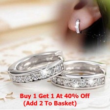 925 Sterling Silver Crystal Stud Hoop Earrings Fashion Women Jewelry UK Seller Silver Earrings price