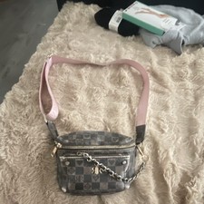 River Island Small Checkered Logo Crossbody Bag Zip Pink Detachable Strap Body Chain price