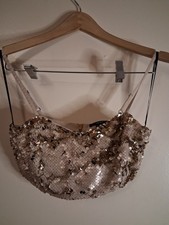 Forever 21 Women's Sequin Bustier Corset Top Beige/Gold Size S Zip Adjustable Women's Corset price