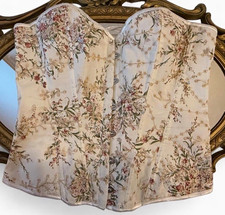 Women’s Overbust Strapless Lace-Up Corset, Ivory Floral, Lace Eyelet, L Women's Corset price