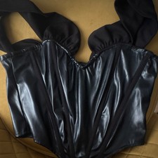 Women's Black Faux Leather Overbust Boned Corset Size 14 Women's Corset price