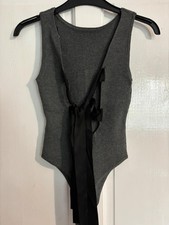 Bershka bodysuit - woman’s grey bodysuit with ribbon tie size small 8-10 Women's Bodysuit price