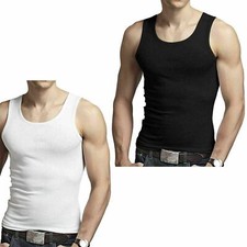 MENS COTTON VEST SUMMER TRAINING TOPS MUSCLE GYM BLACK/ WHITE SPORTS TANK TOP Men's Vest price