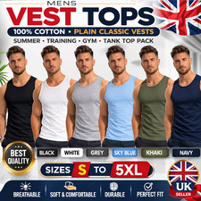 Mens Vest Tops 100% Cotton Plain Classic Vests Summer Training Gym Tank Top Pack Men's Vest price