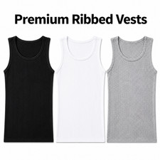 Mens Vests Ribbed Slim Fit Boys Summer Lightweight Holiday Everyday Style UK NEW Men's Vest price