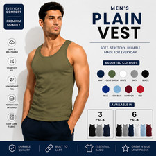 6 PACK 3 Men's Vest Tops 100% Cotton Plain Classic Summer  Gym Tank Top Lot Men's Vest price