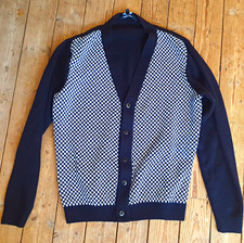 Relco London mens Black & White Check V-Neck Button Knit Cardigan S Men's Cardigans price
