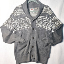 Levis Button Shawl Neck Mens Small Fair Isle Collar Cardigan Grey Knit Men's Cardigans price