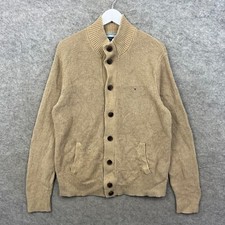 Tommy Hilfiger Jumper Mens Large Beige Cardigan Sweatshirt 100% Cotton Knitted Men's Cardigans price