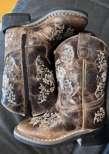 Old West Western Boots Girl Zip Leather Fancy Stitch Burnt Tan BSI1958 Baby Booties price