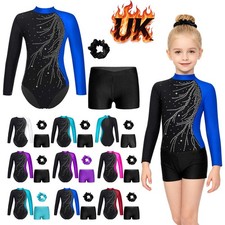 UK Girls Sparkle Long Sleeve Tumbling Leotard Gymnastics Ballet Dance Bodysuit Girls' Bodysuit price