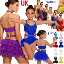 UK Women Girls Latin Jazz Showgirl Feather Leotard Ballroom Rumba Samba Bodysuit Girls' Bodysuit price