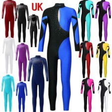 UK Girls Long Sleeve Full Body Catsuit Unitard Ballet Dance Gymnastics Bodysuit Girls' Bodysuit price