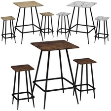 3 Pcs Square Breakfast Bar Table & 2 Stools Set Wood Metal Industrial Style Legs Cafe & Canteen Table Set price