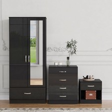 3 Piece Gloss Black Bedroom Furniture Bedside Table Wardrobe Set Chest of Drawer Bedroom Set price