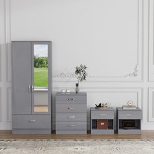 4 Piece Gloss Grey Bedroom Furniture Bedside Table Wardrobe Set Chest of Drawer Bedroom Set price