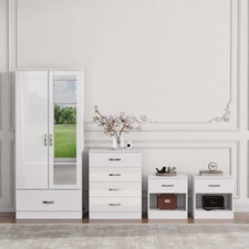 4 Piece Gloss White Bedroom Furniture Bedside Table Wardrobe Set Chest of Drawer Bedroom Set price
